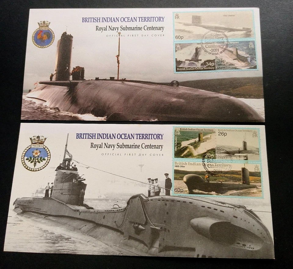 Territorio Británico del Océano Índico BIOT "SUBMARINO DE LA MARINA REAL CENTENARIO" 2 FDC 2001 Foto 2 de 4
