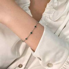 Simulated Green Emerald 3Ct Heart Cut Women's Bracelet 14K White Gold Plated
