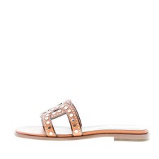 TOD'S scarpe donna Sandalo ciabatta pelle capra cuoio fascia catena e borchie