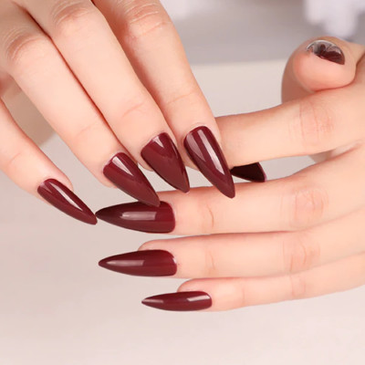 STILETTO TEARDROP *LOVE BITE* Full Cover MEDIUM 24 Nail Tips Glue Set!