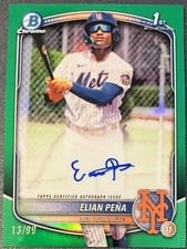 2025 Elian Pena 1st Bowman Chrome Auto /99 True Green Refractor RC #CPA-EP Mets