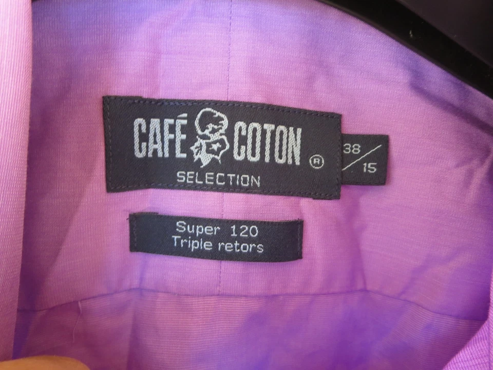 Chemise CAFÉ COTON sélection Super 120 violet parme manches longues 38 / 15 - Photo 3/4