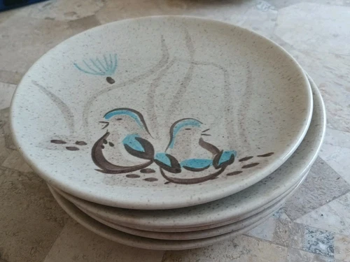 7 Red Wing Pottery Bob White 6 1/2" Bread Plates Hand Painted 1956-67 Excellent