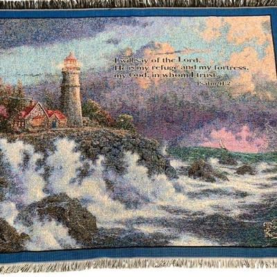 Thomas Kinkade Conquering the Storms Tapestry Throw Blanket Psalm 91 Lighthouse