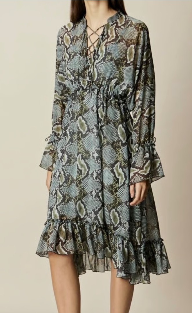 karen millen chiffon dress Blue Snakeskin Print Lace Up Midi with Slip Size US 8 Sizes:38 1950s Vintage Wool US global-occasion-Bridal Registry featuring a fit that