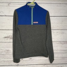 Vineyard Vines Martha's Grey/Blue 1/4 Zip MockNeck Sweater Boy's XL/18 China