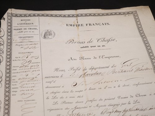 [Charles X et Napoléon III] Permis de chasse - Manuscrits anciens - Photo 9 sur 10