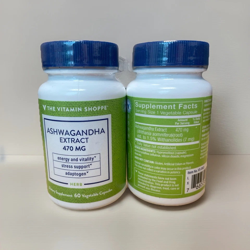 2 件维生素 Shoppe Ashwagandha 提取 470 毫克 60 粒素食胶囊套装 — 第 2/2 张图片