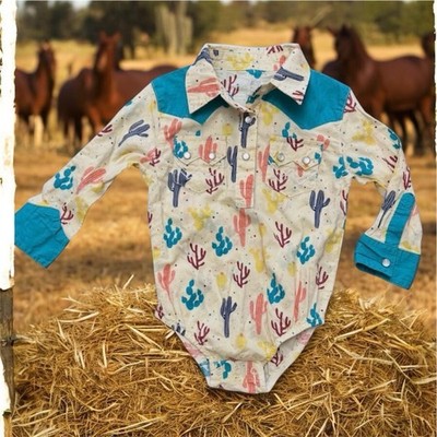 Wrangler Infant Baby Boys Western Pearl Snap One Piece Romper 18M Cactus B6