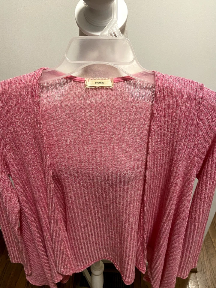 Cárdigan acanalado informal de manga larga rosa soprano para niñas talla XL/16 Foto 2 de 4