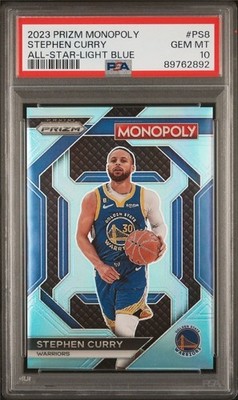 Stephen Curry 2023 Prizm Monopoly Light Blue Prizms #/199 PSA 10 