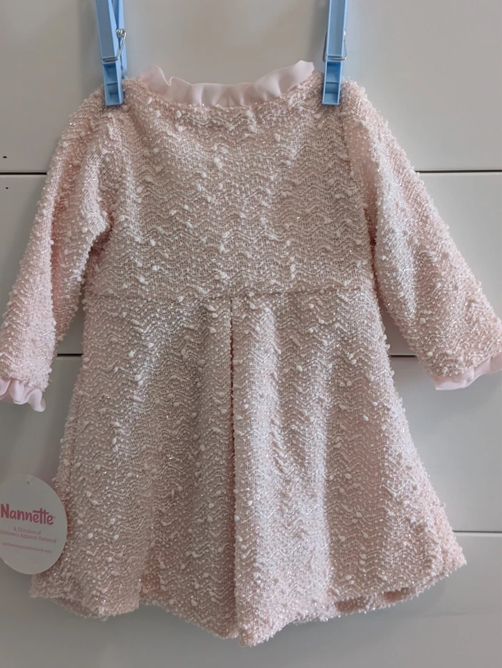 Nanette Bebé 3-6 Meses Vestido Abrigo Rosa Manga Larga Diamante Botones Cintas Nuevo Foto 2 de 4
