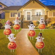 Outdoor Halloween Yard Signs, 6 PCS Cute Pumpkin Ghost Halloween Yard Stakes Kid