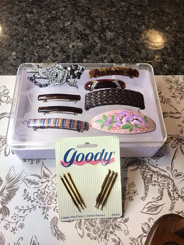 LOTE de pinzas de pelo vintage de cuero marcasita acrílico Lucita FIRMADO FRANCIA Foto 2 de 4