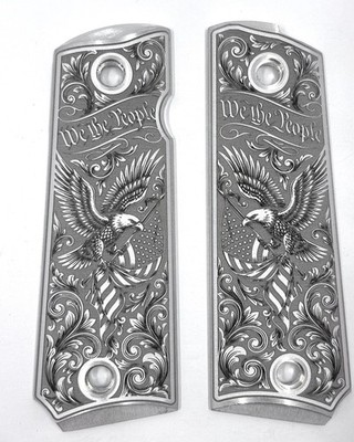 Custom Engraved Full Size 1911 Aluminum Grips-  American Eagle Design 