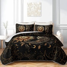 Ailonen Sun And Moon Quilt Bedding Sets Queen Sizesoft Black And Gold Mandala
