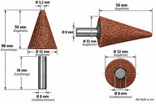 Schleifstift Kegelform 32 x 50 mm Schaft 8 mm Korund Schleifk&ouml;rper