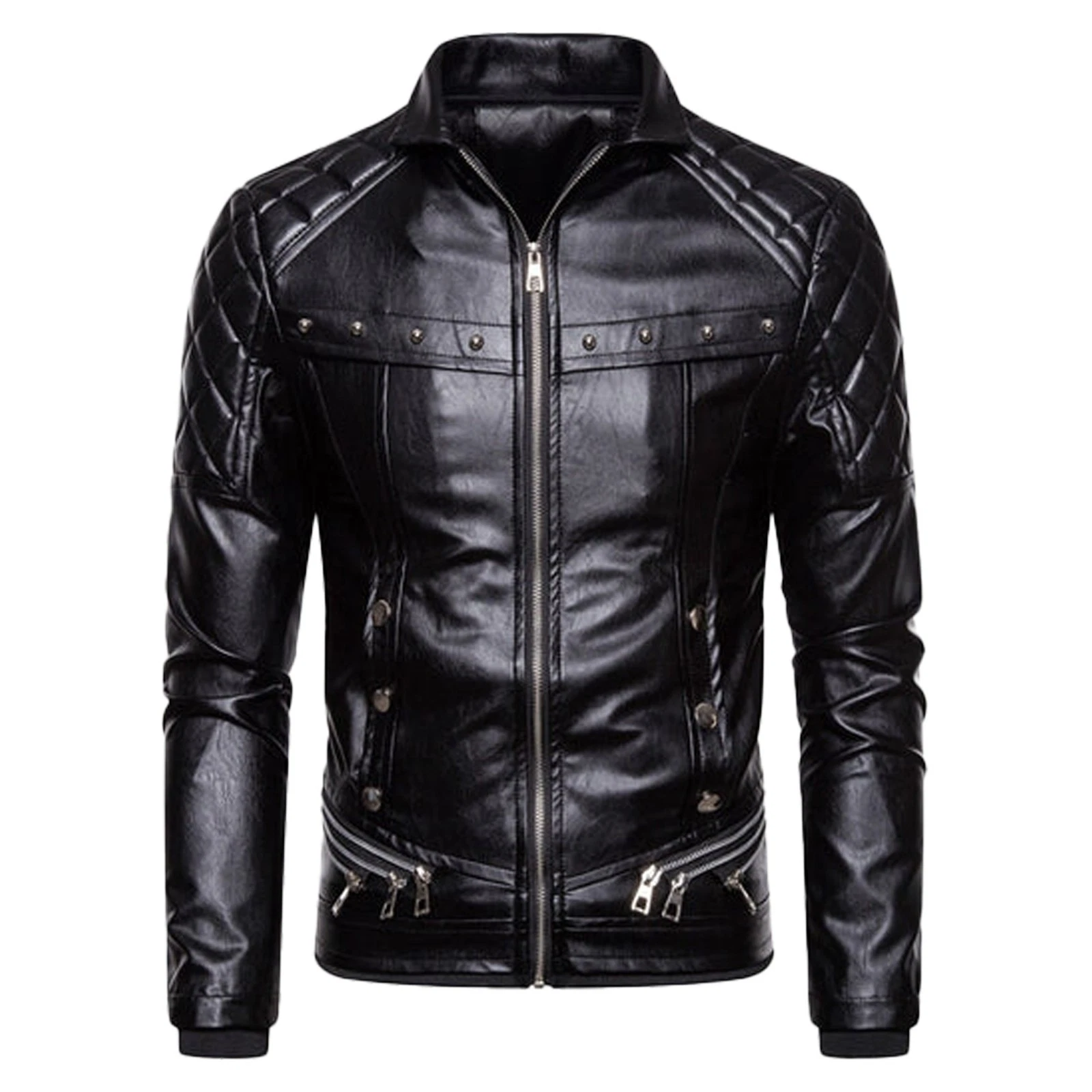 Mens Real Leather Jacket Cafe Racer Motorcycle Biker Stand Collar Vintage Coat