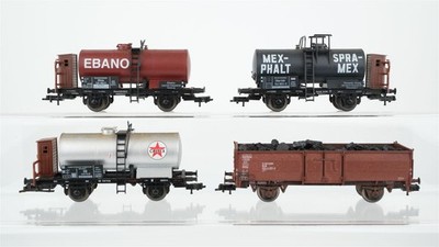 Unbekannt H0 Konvolut 3 Kesselwagen ''Ebano, Caltex, MEX-Phalt'' 1 Hochbordwagen''K