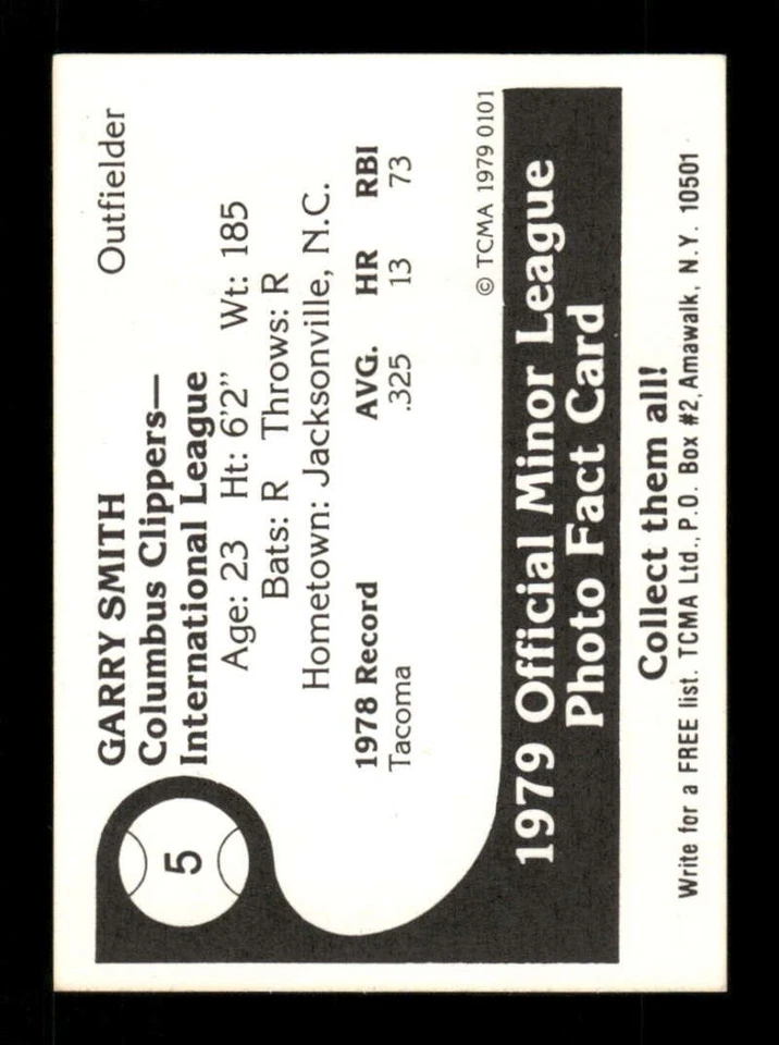 1979 TCMA Columbus Clippers 5 Garry Smith   signed auto autograph  - Image 2 of 4