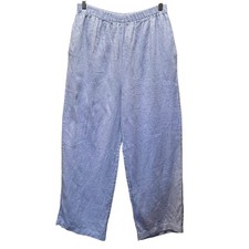 Vintage Linen Pants XL Light Blue Pullon USA Wide Leg Unbranded Pockets Solid