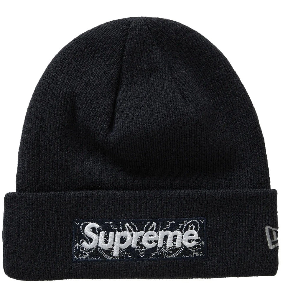 Bonnet Supreme New Era noir boîte bandana logo FW19 neuf avec étiquettes rare
