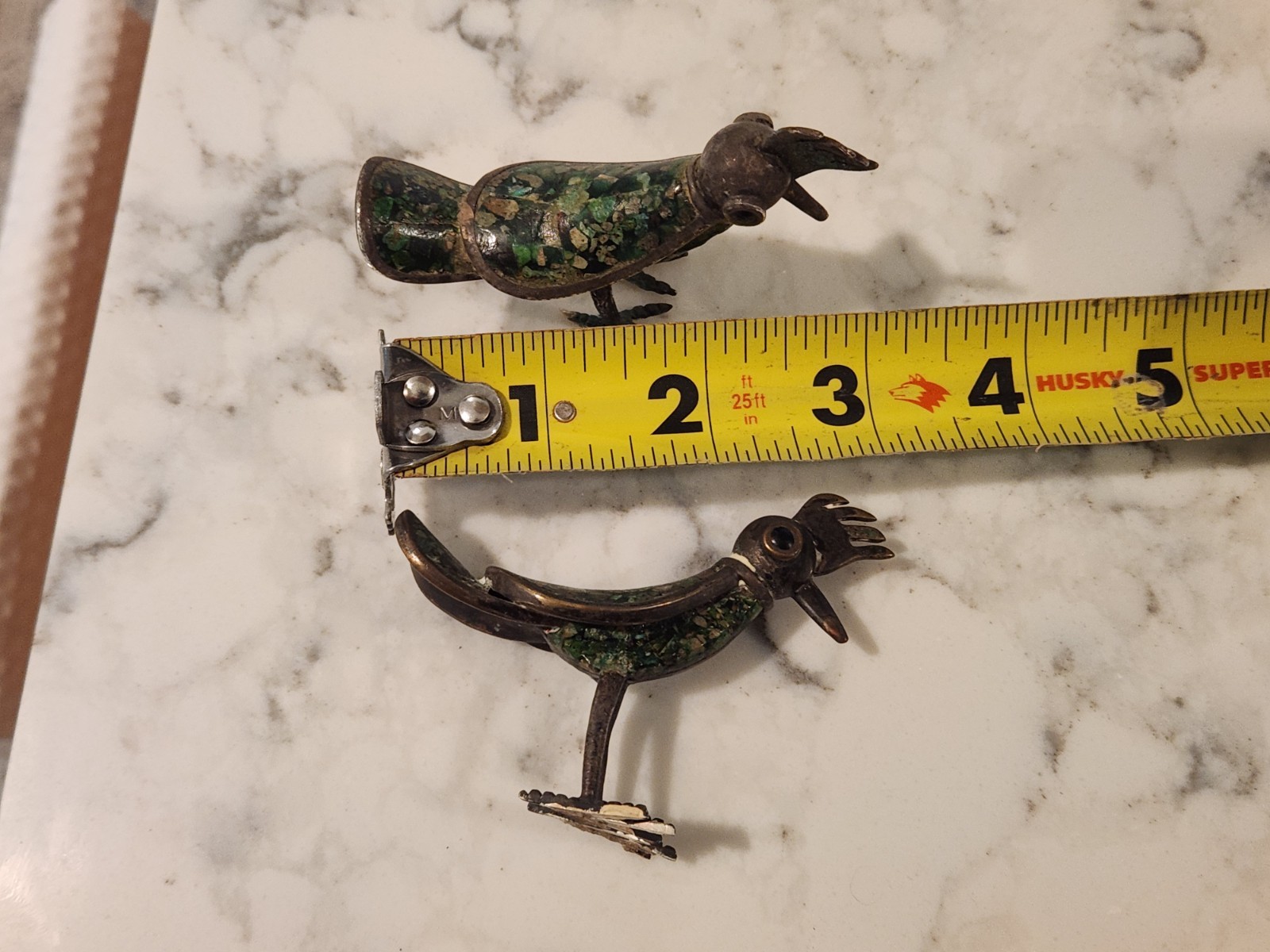 Vintage Los Castillo Mexican Bird Silver Malachite Roadrunner Figure