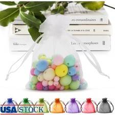 50 Pack White Organza Drawstring Bags Small Mesh Gift Favor Bags Party Wedding