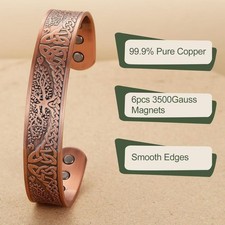 Magnetic copper bracelet pure copper adjustable bangle 6pcs magnets tree of life