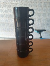 Lot de 6 tasses empilables noirs en céramique, unis, avec poignée, ronds