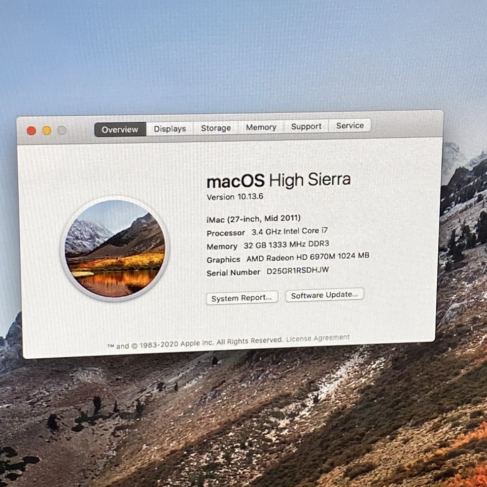 Apple A1312 iMac 27" 2011 3.4GHz Core i7 32GB RAM 480GB SSD macOS 10.13.6 - Image 2 of 4