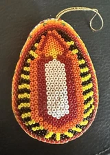 Huichol Beaded Christmas Ornament Egg Mexican Folk Bead Art Easter 2.75"