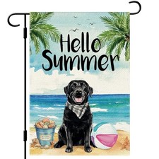  Summer Black Labrador Dog Garden Flag 12×18 Inch Double Side Vertical Burlap 
