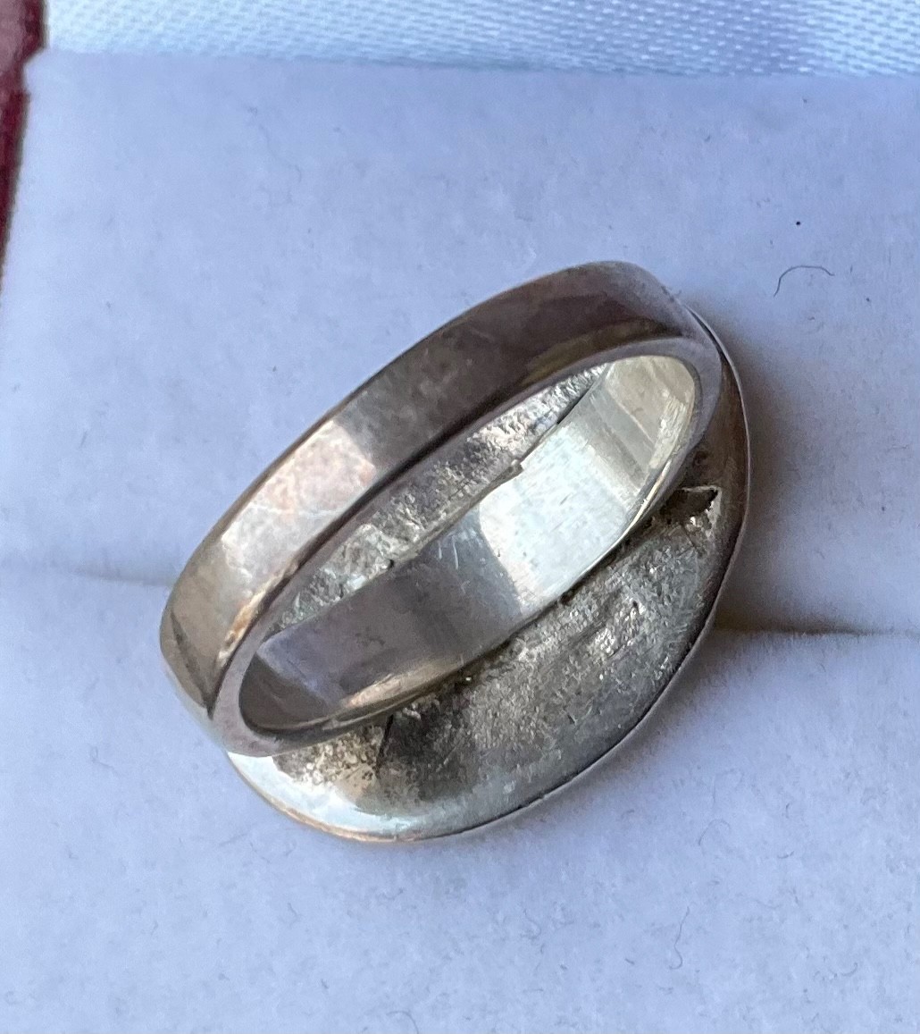 Vintage Solid STERLING RING Size 7 SHELL MOSAIC P… - image 7