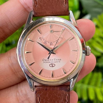 Rare Orient Star Power Reserve Salmon Dial Automatic MIDSIZE Vintage Watch Dress