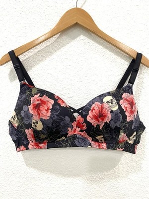 Torrid Curve Bra Skull Floral Wireless Goth Edgy Lightly Lined Comfort Plus 40C