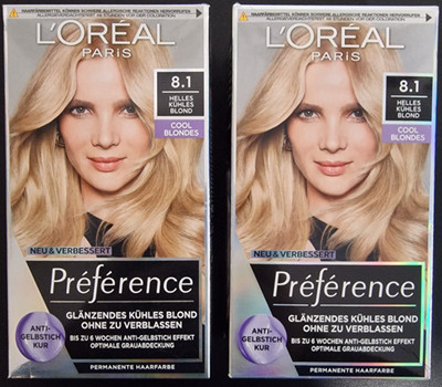 2x L Oréal Paris Préférence Cool Blondes 8.1 Helles kühles Blond NEU OVP
