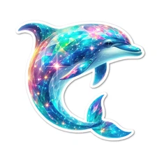 Galaxy Dolphin Vinyl Sticker Holographic Ocean Waterproof Glossy Cosmic Decal
