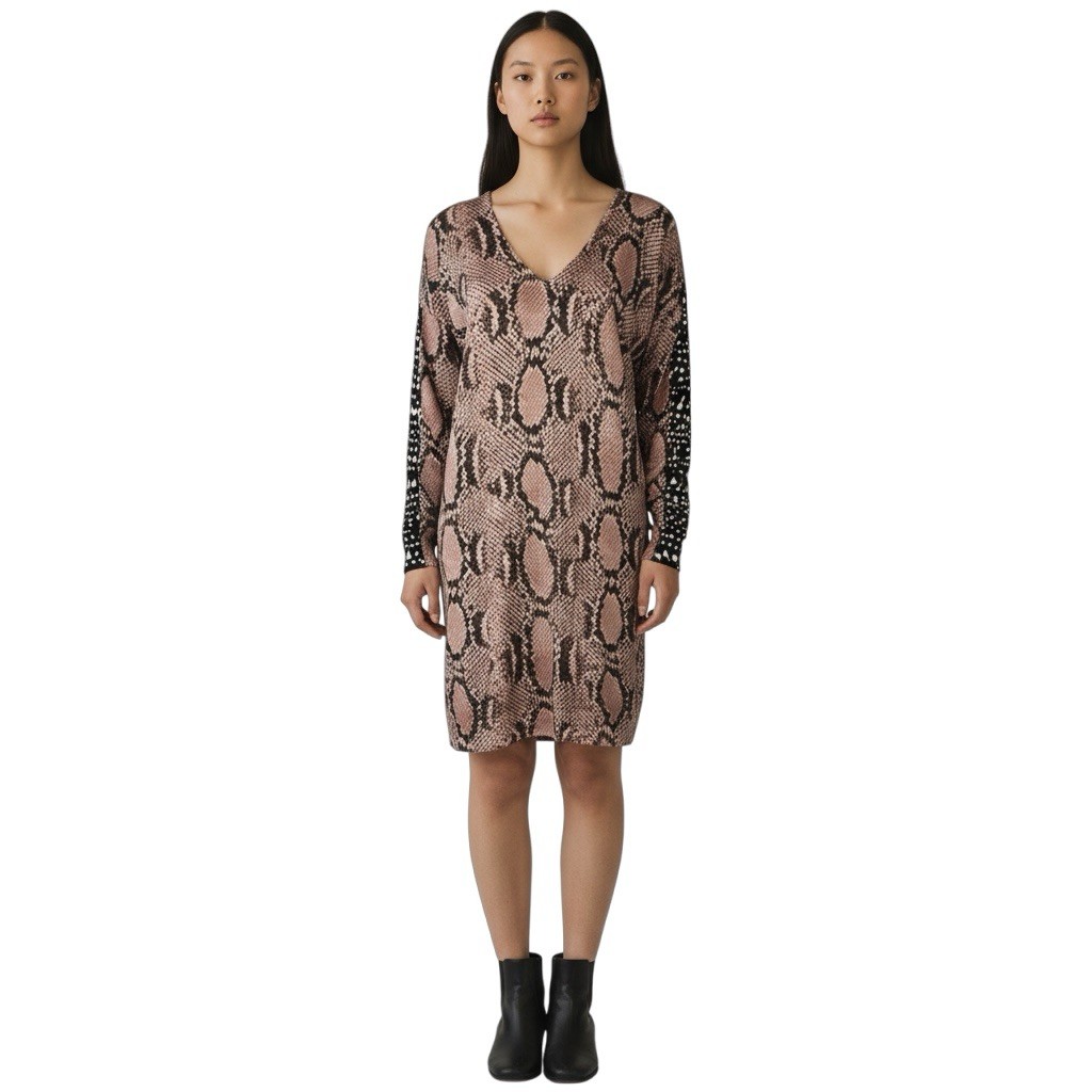 Stella McCartney Pink Black Snake Reptile Print Long Sleeve Knit Dress Size  42 | eBay