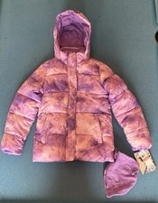 CB Sports Girls Puffer Jacket Purple Tie Dye Hooded Coat Size M 10/12 NWT
