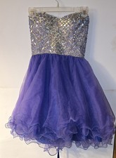 Clarisse Royal. Sweetheart Rhinestone Bubble Hem Mini Dress (Purple) Size 0