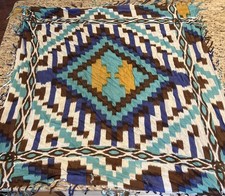 Tribal/Native-printed Square Scarf Aqua Blue Goldenrod Brown Turquoise W/Fringe