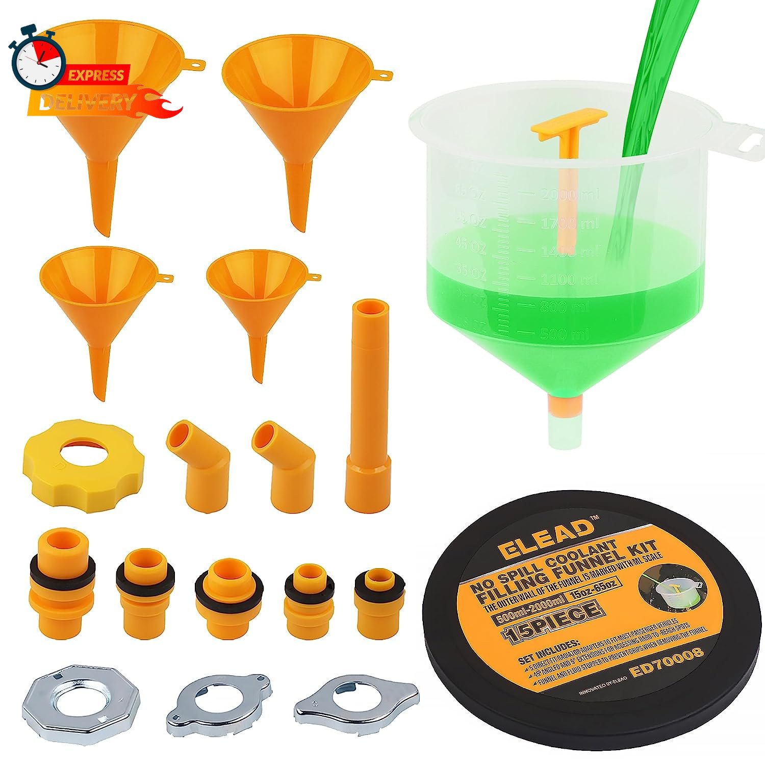 ELEAD No-Spill Coolant Funnel Kit - 19-Piece Radiator Funnel Burping Kit, Coolan