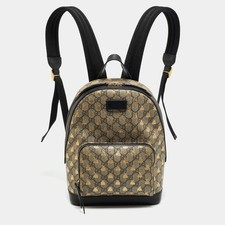 Gucci Day Bees Small BlackBeige GG Supreme Canvas and Leather Backpack