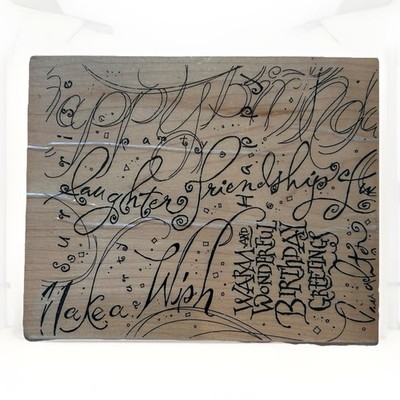 Happy Birthday Rubber Stamp Wood Mounted Large