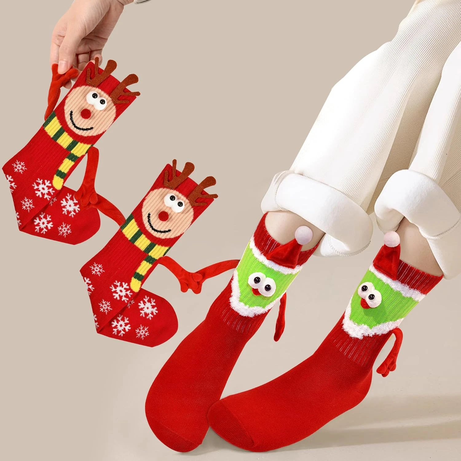 Christmas Socks, Magnetic Hand Holding Socks, Funny Christmas Stocking