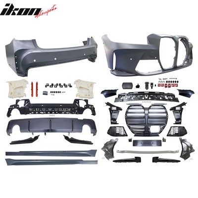 Fits 23-26 BMW G20 LCI 330i Front + Rear Bumper Cover + Side Skirts (M3 Style)