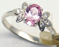 Pink CZ Sterling Silver Ring, Rhodium plated 36