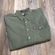 TOMMY HILFIGER Button Down Long Sleeve Green Check Dress Shirt Men's Size XL