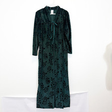 Vintage Hamilton Robe Deep Green Velvet Rose Pattern Piping Women 14 READ